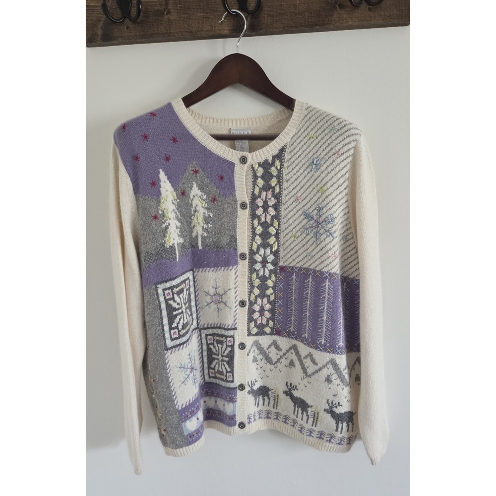 Koret Angora Blend Womens Winter Themed Cardigan Sweater XL